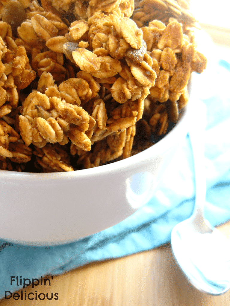 This granola is sweet, crunchy, full of caramel and just a hint of salt. Quick and easy to throw in the oven, your family will love it. Naturally gluten-free too!
