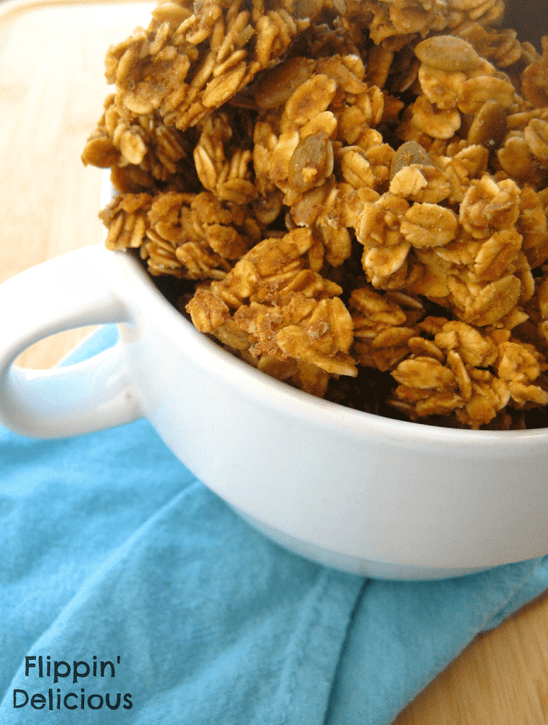 This granola is sweet, crunchy, full of caramel and just a hint of salt. Quick and easy to throw in the oven, your family will love it. Naturally gluten-free too!