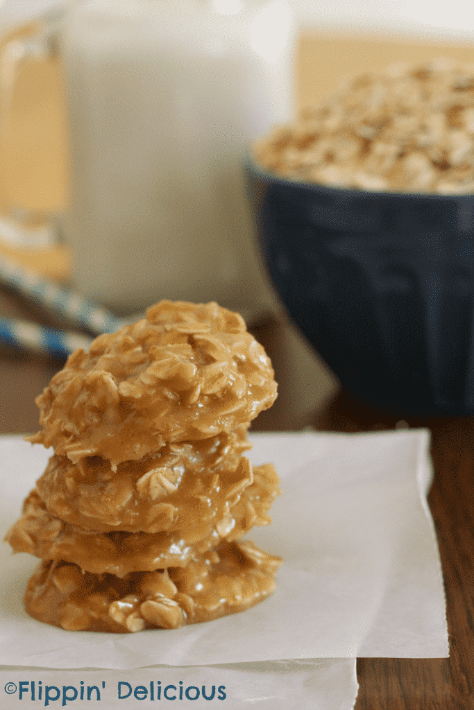 Sweet, chewy, and peanut buttery, no-bake cookies are an easy treat and they are gluten-free too.